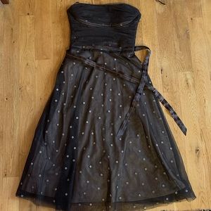 BCBG Max AZRIA M Gold Polka Dot Strapless Boned Midi DRESS